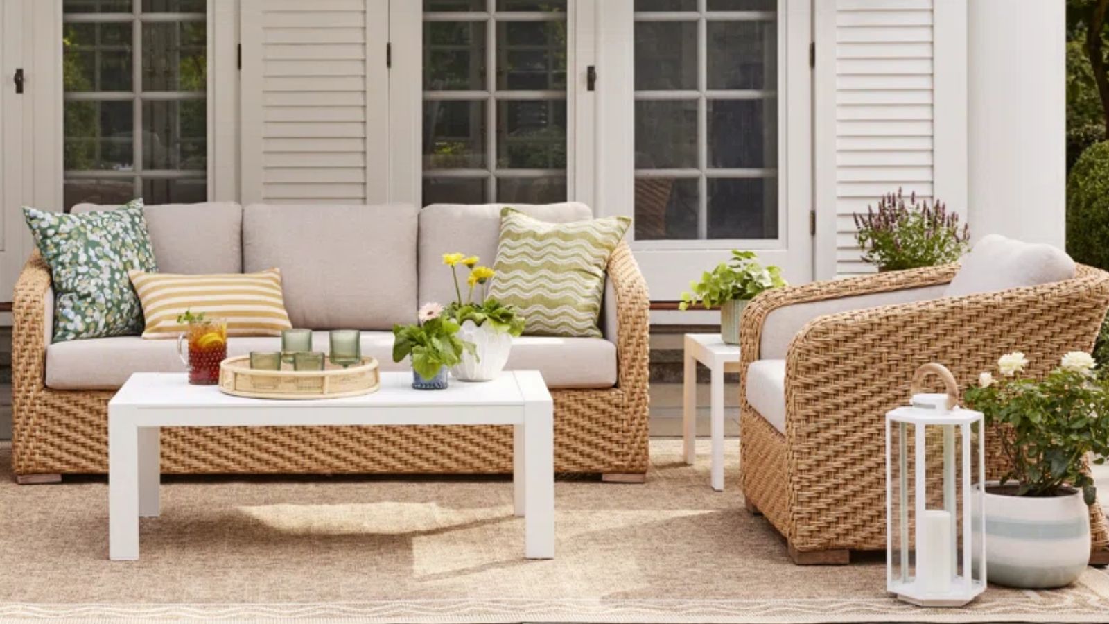 wayfair way day outdoor sale patio image with wicker furniture sofas and a white coffee table