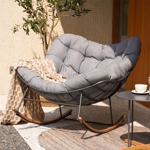 Grand Patio Outdoor Rocking Chair, E-Coated Modern Cozy Lounge Rocker Chair With Cushion for Balcony Porch Patio, Gray
